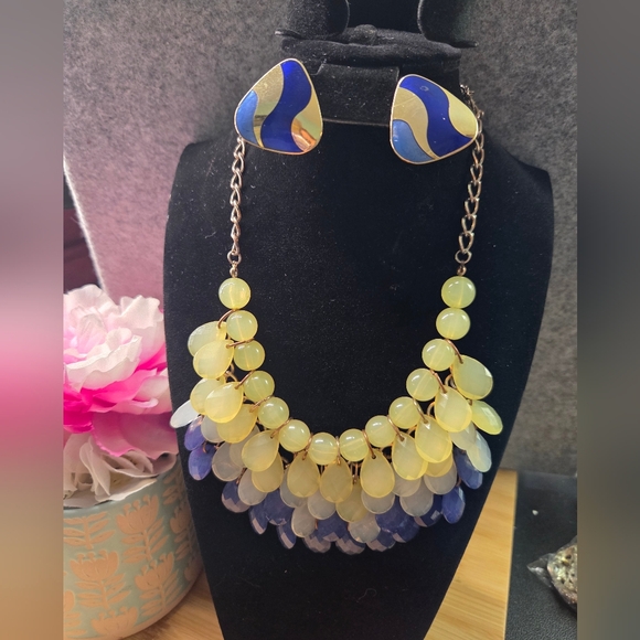 Jewelry - Blue and Yellow Necklace and Earring Set